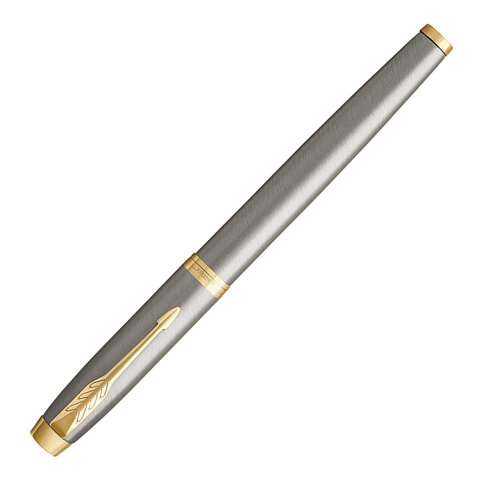 Ручка-роллер PARKER "IM Core Brushed Metal GT", серебристый матовый лак, позолота, черная, 1931663