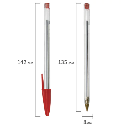 Ручка шариковая STAFF "Basic Budget BP-04", КРАСНАЯ, линия письма 0,5 мм, с штрихкодом, 143870