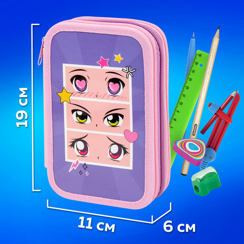 Пенал ПИФАГОР, 3 отделения, ламинированный картон, 19х11 см, "Anime eyes", 272251