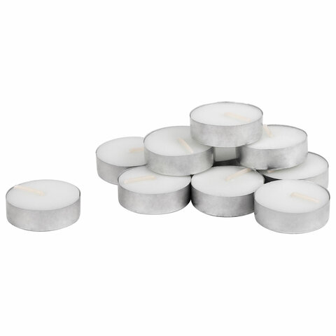 Свечи чайные Long Life, до 5 часов горения, вес 12 г, КОМПЛЕКТ 10 шт., в гильзе, LAIMA, 609199