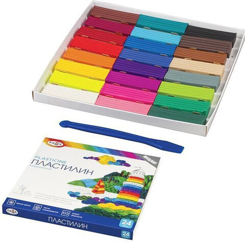 Пластилин классический ГАММА "Классический", 24 цвета, 480 г, со стеком, картонная упаковка, 281036