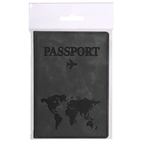 Обложка для паспорта "Passport Map", мягкая экокожа, графитовая, STAFF, 238875