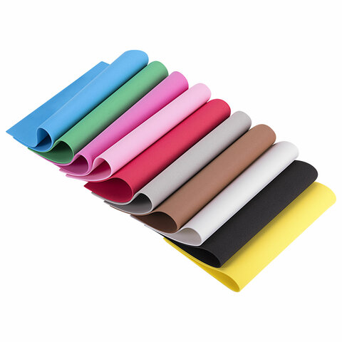 Пористая резина/фоамиран А4, 2 мм, НАБОР №2, 10 листов, 10 цветов, яркие цвета, ОСТРОВ СОКРОВИЩ, 660074