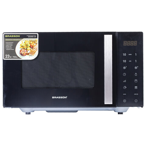 Микроволновая печь без поворотного стола BRASSON (БРАССОН) MW2390D-11GP, ГРИЛЬ, 9 ПРОГРАММ, 23л, 900Вт, сенсорное управление, черная, 454981