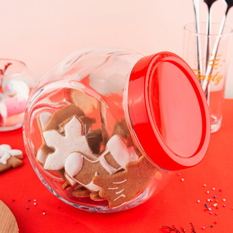 Банка для сыпучих продуктов, с красной крышкой, объем 2000 мл, стекло, PASABAHCE "БЕЛЛА", 80002СЛ1