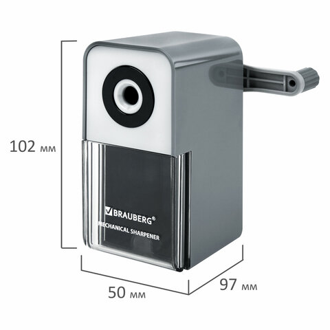 Точилка механическая BRAUBERG CLASSIC, для чернографитных и цветных карандашей, корпус светло-серый, 272002