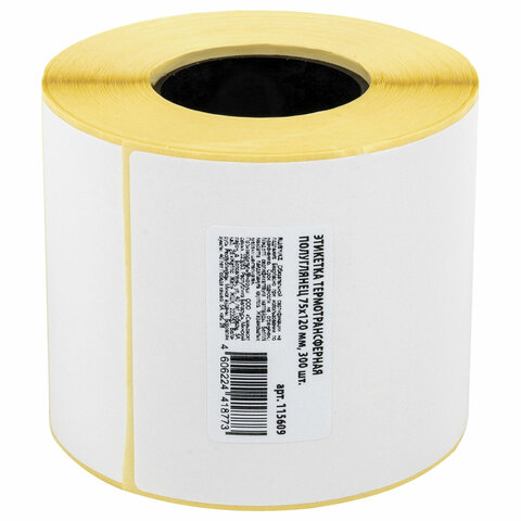 Этикетка термотрансферная ПОЛУГЛЯНЕЦ (75х120 мм), 300 этикеток в ролике, 115609