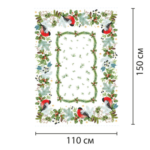 Скатерть новогодняя (1 шт.), 150x110 см, с изображением СНЕГИРЯ, полиэстер, хлопок, ЗОЛОТАЯ СКАЗКА, 592797