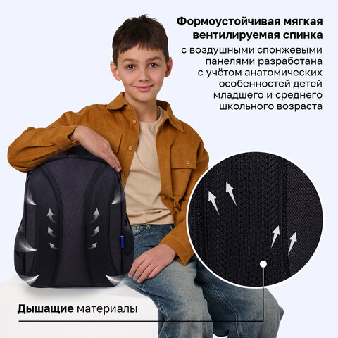 Рюкзак BRAUBERG OPTIMA, 2 отделения, с брелоком, "Держись подальше", СВЕТЯЩИЙСЯ, 36х27х18 см, 271361