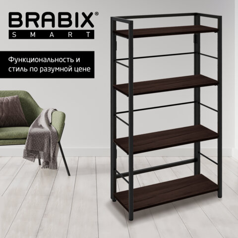 Стеллаж BRABIX "Smart SH-005", 605х290х1193 мм, ЛОФТ, прямой, складной, металл/ЛДСП ясень, каркас черный, 641869
