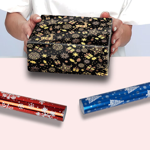 Бумага упаковочная подарочная С ЭФФЕКТАМИ новогодняя НАБОР 3 шт., "Xmas Pattern" 70х100 см, ЗОЛОТАЯ СКАЗКА, 591935