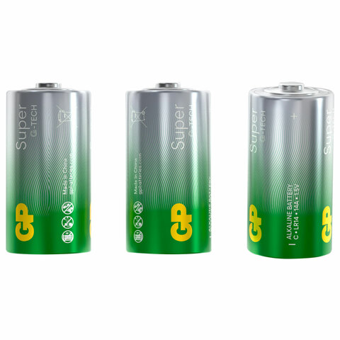 Батарейки КОМПЛЕКТ 2 шт., GP Super G-Tech, С (LR14, 14А), алкалиновые, в пленке, 14A-OS2