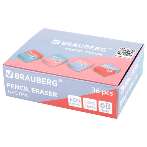 Ластик BRAUBERG "PASTEL COLOR DUO", 34х34х14 мм, квадратный, экологичный ПВХ, ассорти, 272733