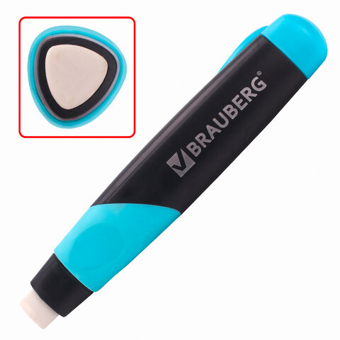 Ластик выдвижной BRAUBERG "REWIND", 112х21х24 мм, белый, пластиковый держатель ассорти, 223593