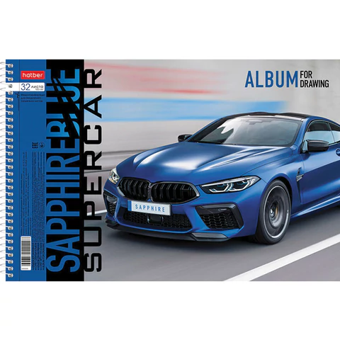 Альбом для рисования А4 32 л., спираль, обложка картон, HATBER, 205х290 мм, "BLUEsupercar" (5 видов), 067365, 32А4Всп