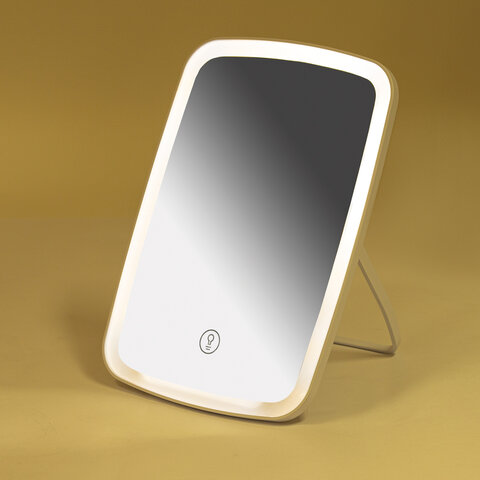 Зеркало настольное с LED-подсветкой для макияжа, 24х17 см, 3 режима свечения, аккумулятор 800 mAh, цвет белый, WBZ (ВБЗ), 609333
