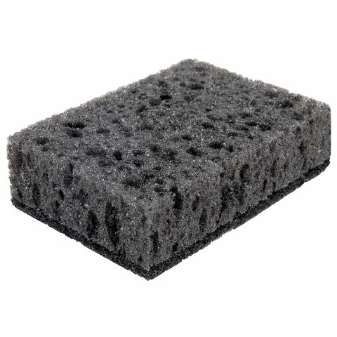 Губки для посуды 9,8х6,6х3 см, КОМПЛЕКТ 10 шт., SQUARE BLACK, КРУПНОПОРИСТЫЙ поролон с абразивным слоем, LAIMA, 608648