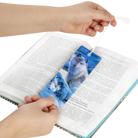 Закладка для книг с линейкой 3D-ОБЪЕМНАЯ BRAUBERG, "Белый волк", с декоративным шнурком, 125752
