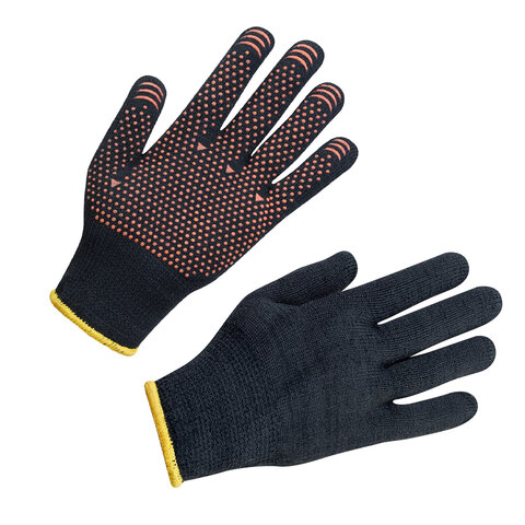 Перчатки хлопок + полиэфир УТЕПЛЕННЫЕ МАХРА, 1 пара, 10 класс, 72-75 г, размер 8, ПВХ ТОЧКА, утепленные с начесом внутри, СВС, 7.723 чер/оранж