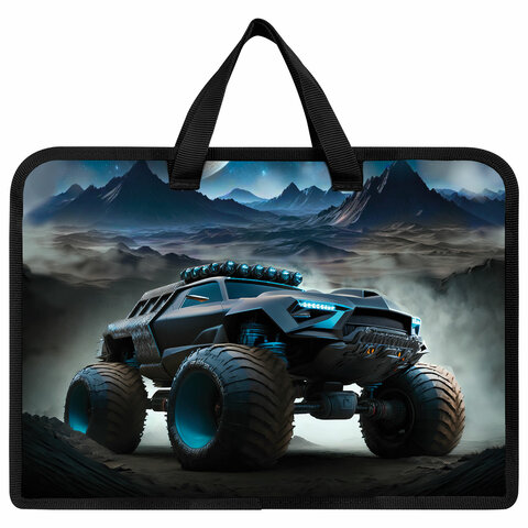 Папка на молнии с ручками ЮНЛАНДИЯ А4, 1 отделение, пластик, ширина 45 мм, "Space driver", 273360