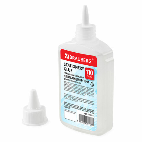 Клей канцелярский силикатный BRAUBERG "Standard" (для бумаги, картона) 110 г, 228416