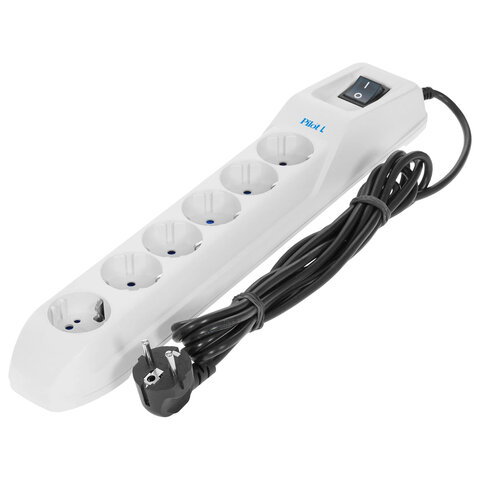 Сетевой фильтр PILOT "L", 5 компьютерных розеток + 1 бытовая розетка, 3 м, белый