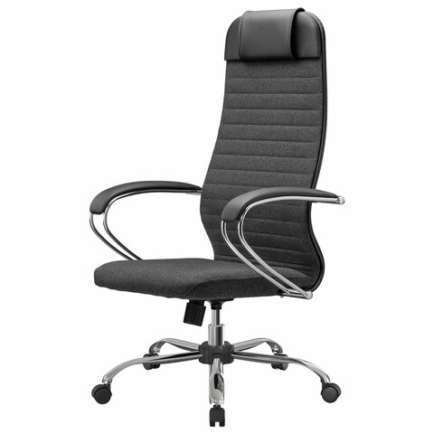 Кресло офисное МЕТТА "К-27" хром, ткань, сиденье и спинка мягкие, серое