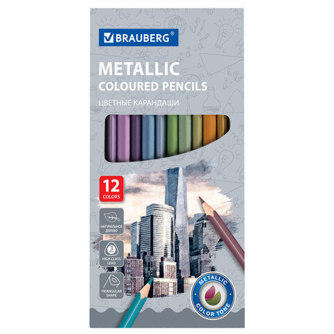 Карандаши цветные BRAUBERG, 60 цветов (Базовые, Металлик, Неон, Пастель, Телесные), трехгранные, грифель 3 мм, натуральное дерево, 181792