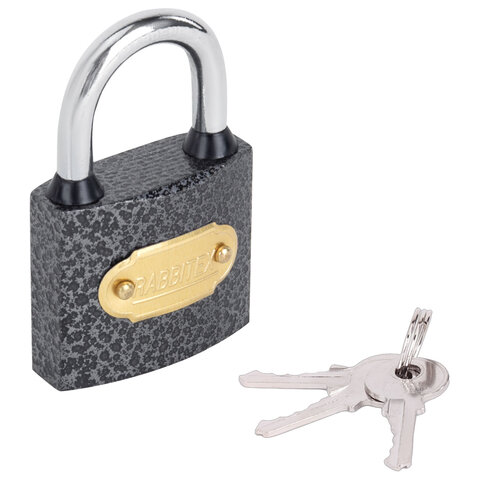 Замок навесной чугунный "Влагонепроницаемый", ширина 38 мм, полимерное покрытие, английский, 3 ключа, RABBITEX (РАББИТЕКС), 671296