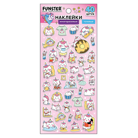 Наклейки гелевые "Зверяшки-обаяшки", 17,5х9 см, ассорти 12 видов, FUNSTER (ФАНСТЕР), 666085