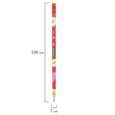 Карандаш чернографитный с принтом BRAUBERG KIDS "FOOD", 1 шт., HB, с ластиком, корпус ассорти, 182018