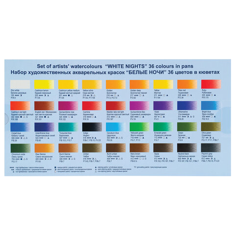 Краски акварельные художественные "Белые ночи", 36 цветов, кювета 2,5 мл, палитра, пластиковая коробка, Невская Палитра, 1942258