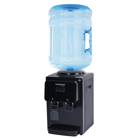 Кулер для воды SONNEN TSE-02FBP, настольный, НАГРЕВ/ОХЛАЖДЕНИЕ ЭЛЕКТРОННОЕ, 2 крана, антрацит, 455750
