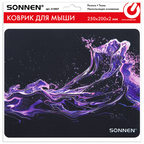 Коврик для мыши SONNEN "NEON SPLASH" резина + ткань, 250х200х2 мм, 513957