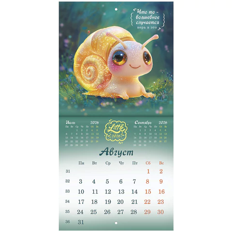 Календарь настенный перекидной 2026 г., BRAUBERG, 12 листов, 21,4х21,4 см, МИНИ, "Magic animals", 116943