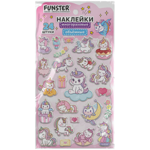 Наклейки объемные "Яркий микс", 19х13,5 см, ассорти 12 видов, FUNSTER (ФАНСТЕР), 666087