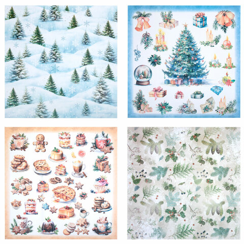 Бумага для скрапбукинга 30х30 см "Новогодний дизайн", двусторонняя, 12 листов, 180 г/м2, ОСТРОВ СОКРОВИЩ, 665438