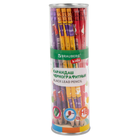 Карандаш чернографитный с принтом BRAUBERG KIDS "FOOD", 1 шт., HB, с ластиком, корпус ассорти, 182018