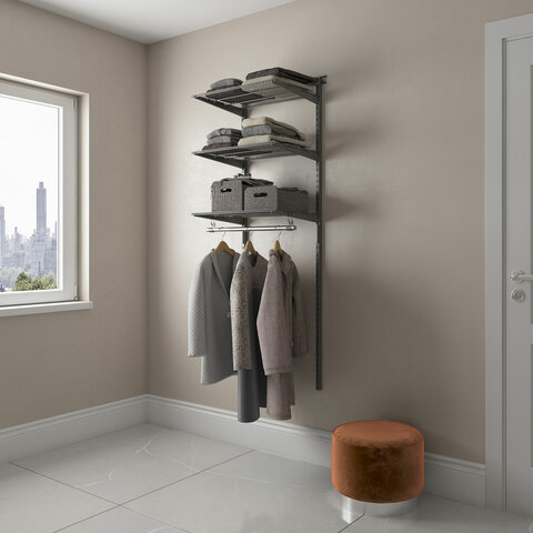 Гардеробная система BASIC G60, 2050х640х450 мм, 3 полки, 1 штанга, графит, S70299913515