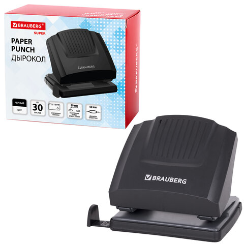 Дырокол BRAUBERG "SUPER", до 30 листов, черный, 272744
