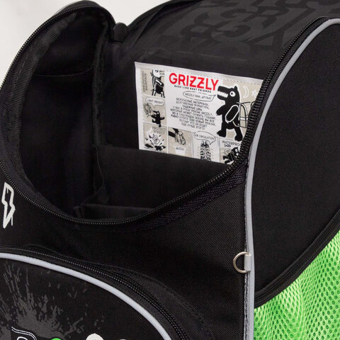 Ранец GRIZZLY анатомическая спинка, с мешком для обуви, для мальчиков, "SNEAKER", черный, 33х25х13 см, RAm-585-8/1