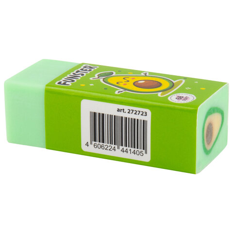 Ластик FUNSTER (ФАНСТЕР) "AVOCADO", 50х21х16 мм, прямоугольный, картонный держатель, экологичный ПВХ, ассорти, 272723