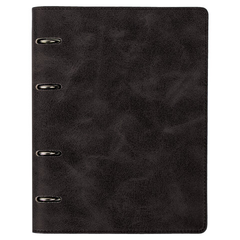 Тетрадь на кольцах А5 (180х220 мм), 120 листов, под кожу, клетка, BRAUBERG "Main", черный, 402004