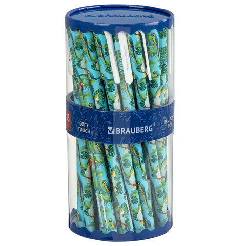 Ручка шариковая BRAUBERG SOFT TOUCH STICK "PARROTS", СИНЯЯ, мягкое покрытие, узел 0,7 мм, 143706