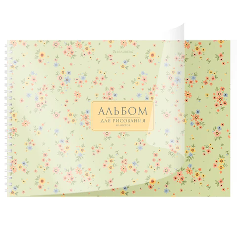 Альбом для рисования, пластиковая обложка, А4, 40 л., гребень, BRAUBERG, 210х297 мм, АССОРТИ-2 (8 видов), 107683