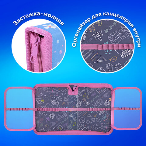 Пенал ПИФАГОР, 1 отделение, 2 откидные планки, полиэстер, 20х14 см, "Yummy Cupcakes", 271512