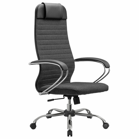 Кресло офисное МЕТТА "К-27" хром, ткань, сиденье и спинка мягкие, серое