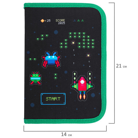 Пенал BRAUBERG с наполнением, 1 отделение, 1 откидная планка, 24 предмета, 21х14 см, "Space strike", 273534