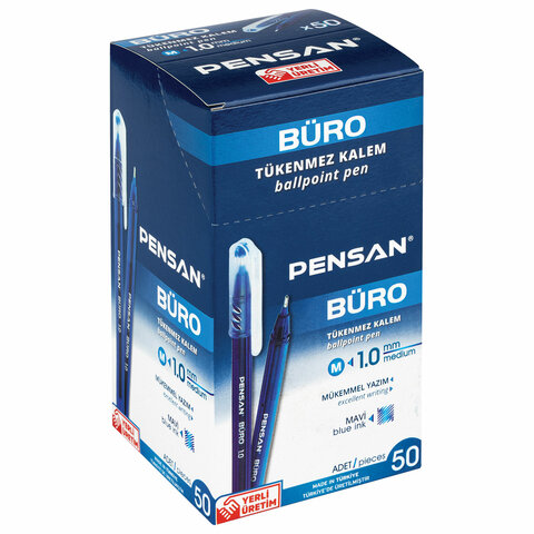 Ручка шариковая масляная PENSAN "Buro", СИНЯЯ, игольчатый узел 1 мм, линия письма 0,8 мм, 2270