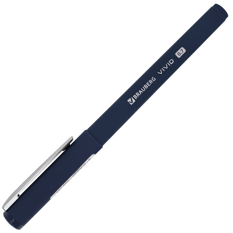 Ручка шариковая с грипом BRAUBERG "VIVID", СИНЯЯ, SOFT TOUCH покрытие, узел 0,7 мм, линия письма 0,35 мм, 144396